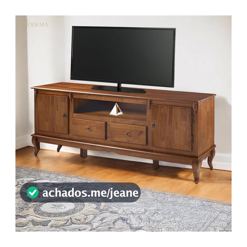 Rack para Sala Madeira Maciça Pés Luis XV 2 Gavetas 2 Portas e Nicho 60503M - Imbuia Glazer