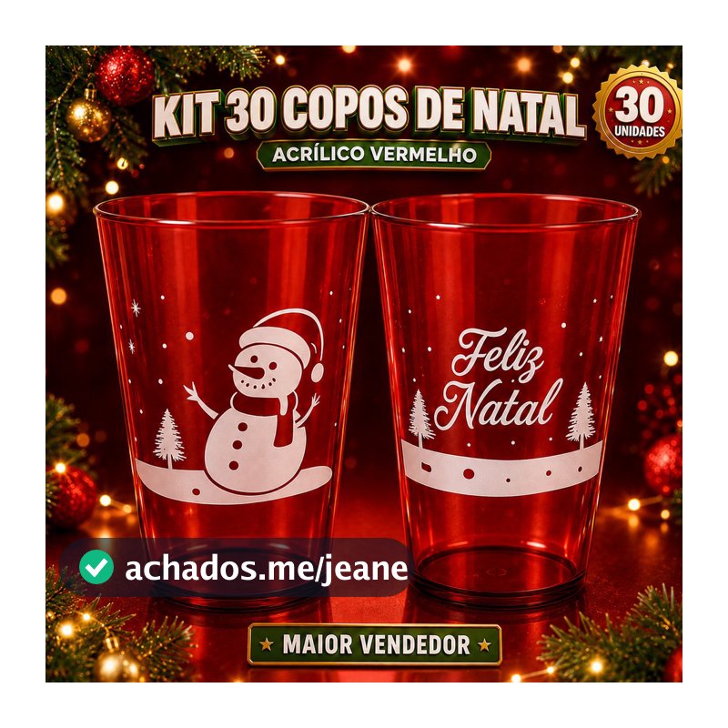 Kit 30 Copos de Natal em Acrílico Vermelho Personalizados para Festas e Lembrancinhas