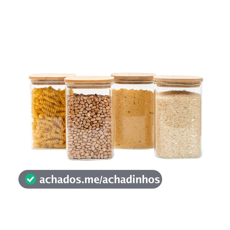 Kit 4 potes de vidro 1,1L tampa de bambu herméticos quadrado - Tüd