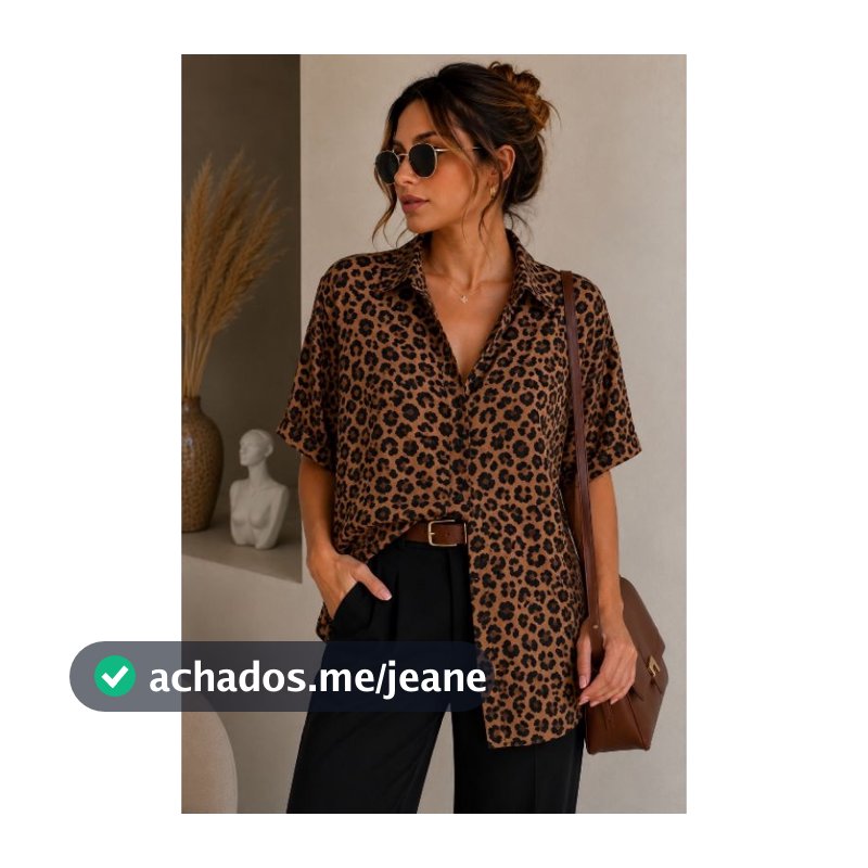Camisa Botões Feminina Estampa Onça Blusão Estampado Oversized Estiloso e Casual Moda Gringa Saida de Praia