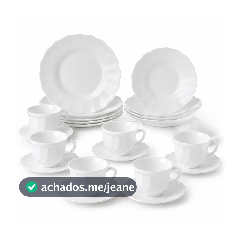 Jogo Jantar 24 Peças Vidro Opalina Flor Pratos e Xícaras