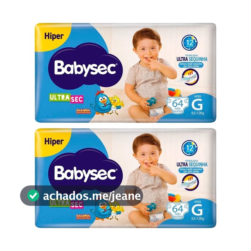 Fralda Descartável Babysec Ultra Hiper Tamanho G - 2 Pacotes com 60 Fraldas - Total 120 Tiras