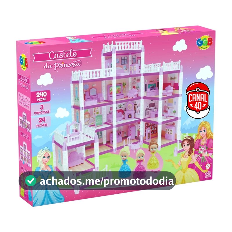 CASTELO DA PRINCESA GGB BRINQUEDOS 240 PEÇAS CÔMODOS CASINHA MENINAS 24 MÓVEIS MONTAR KIT 3 BONECAS