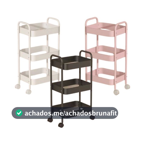 Carrinho Organizador De Aço Multiuso 3 Prateleiras Premium Rodízio 360º Cozinha Sala Banheiro Livros Decoração Moderna