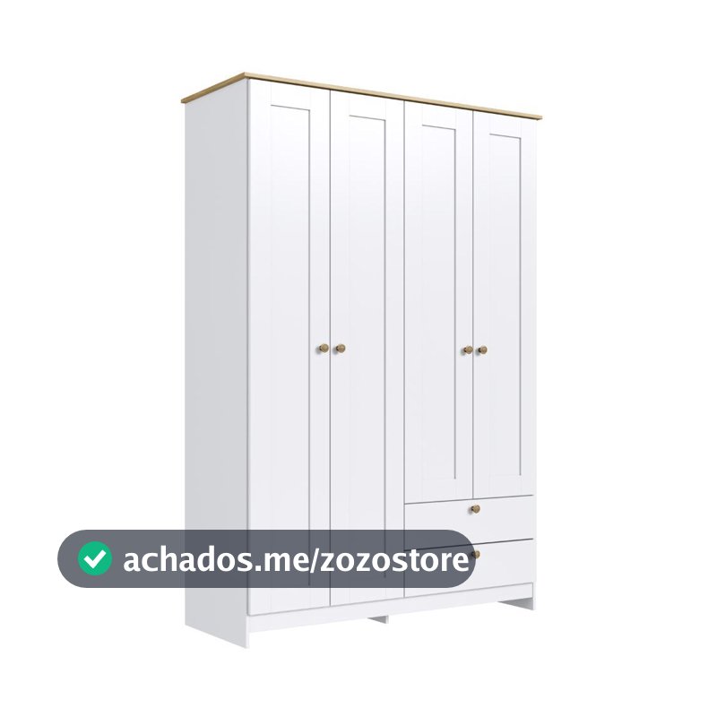 Guarda Roupa Solteiro 4 Portas 2 Gavetas Americano 120cm RP2425 Cor Gelo/Marrom - Decibal Móveis