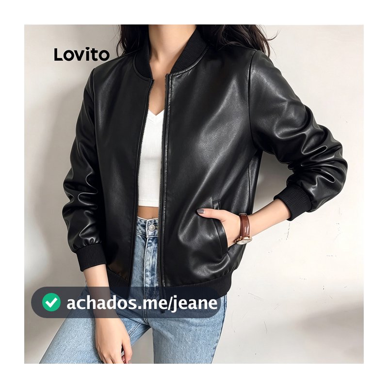 Lovito Jaqueta Casual Preta Leve Com Bolsos Em Zíper Para Primavera/verão Para Mulheres JKNS149BX249
