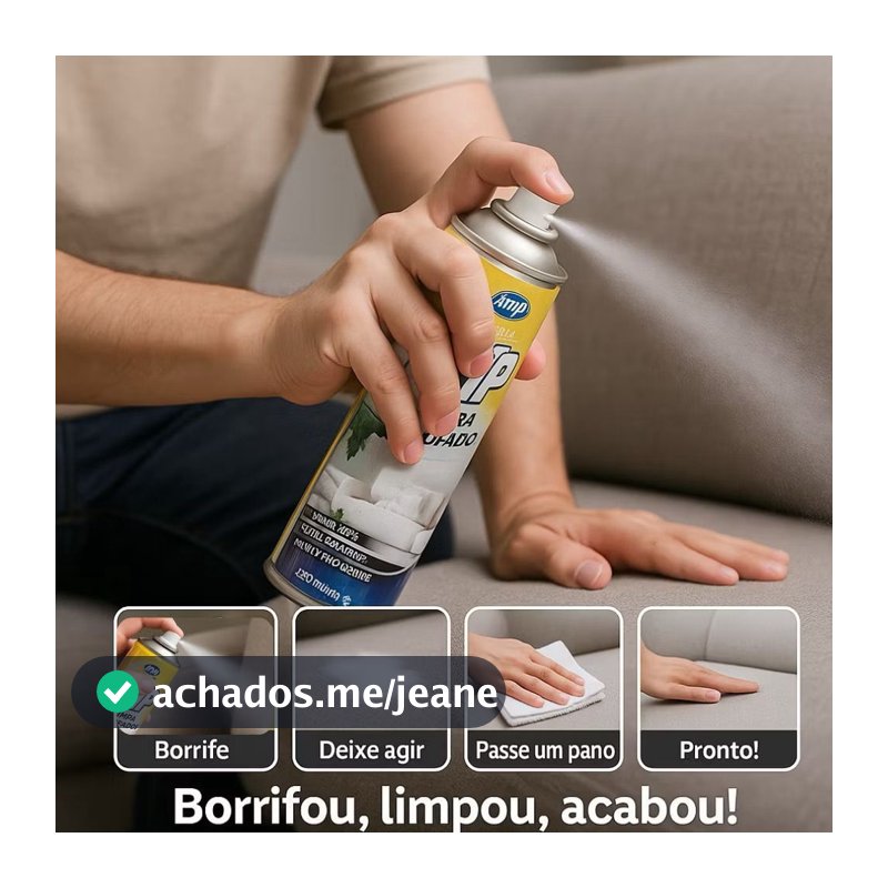 Espuma Spray Zip Clean 300ml Limpa a Seco Sofá, Estofado, Banco de Carro Limpeza Profunda