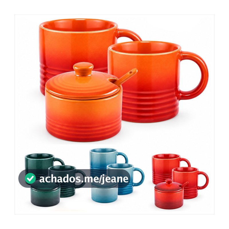 Kit Canecas Com Açucareiro Le Chef Em Cerâmica 2 Ou 4 Canecas Com Tampa E Colher Coloridas