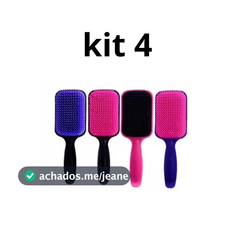 kit 4 Escovas De Cabelo Raquete Almofadada, Escova Raquete Flex Desembaraça Todos Tipos Cabelos