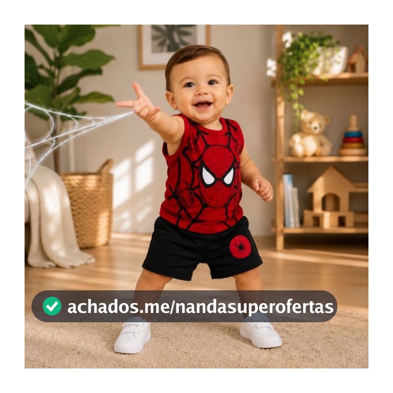 Conjunto Mêsversário Bebê Homem-Aranha Regata + Short Menino Ensaio Fotográfico Premium