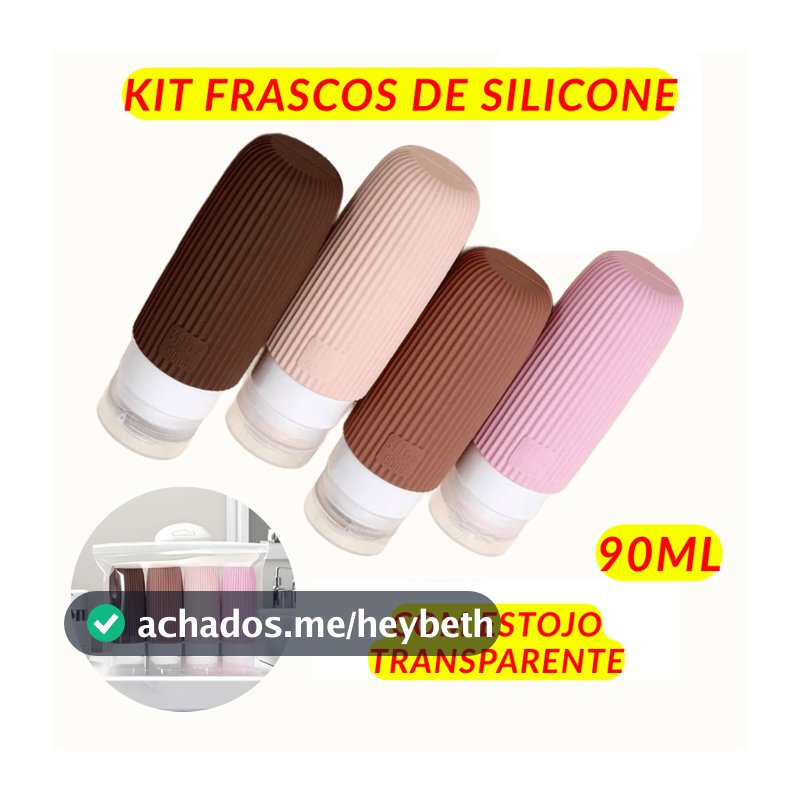 Kit Frascos Dispenser 90ML Silicone Flexível Estojo Transparente Para Cosméticos