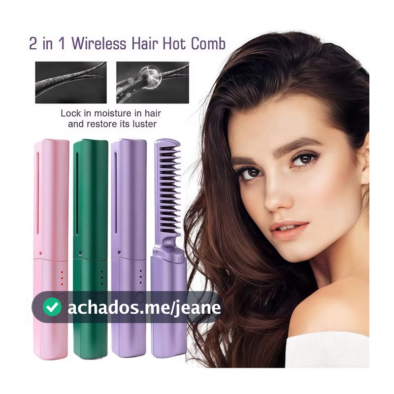 Alisador de cabelo sem fio Escova de ar quente Secador de cabelo elétrico recarregável por USB