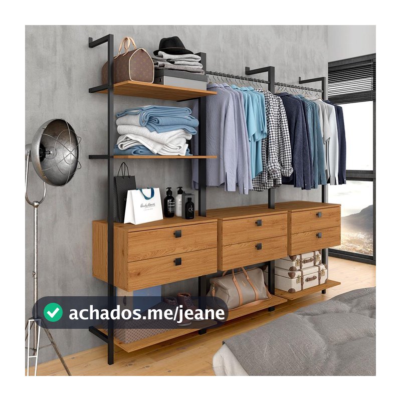 Closet Estilo Industrial Siena 6 Gav Preto/cinamomo - Móveis Arapongas