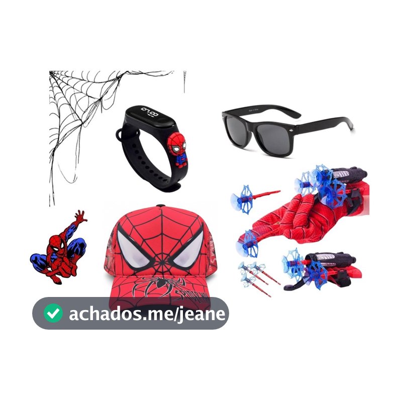 Luva Homem Aranha Lança teia Óculos e Relógio Fantasia Super Herói Brinquedo Infantil com Boné Criança