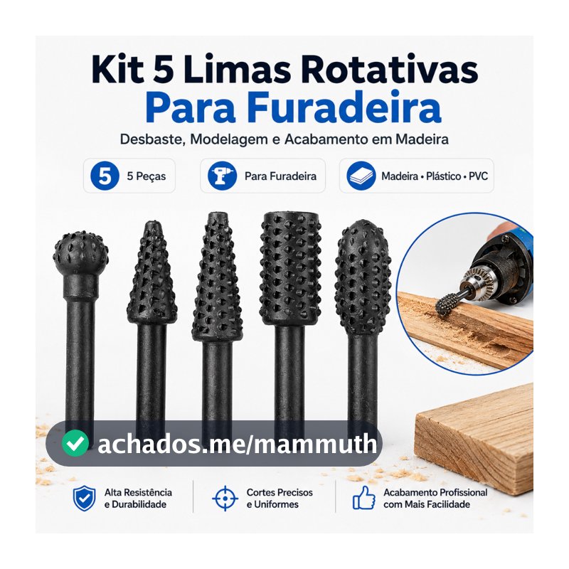 Kit 5 Brocas Fresa Lima Grosa Rotativa  Furadeira Para Acabamento Em Madeira marcenaria