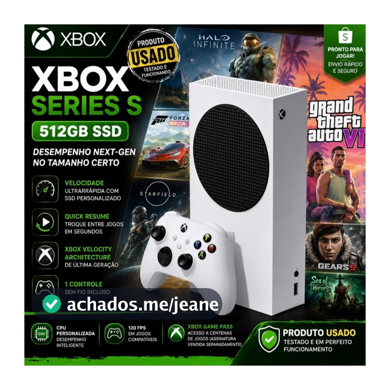 USADO - Xbox Series S 512GB - Excelente Estado, 1 Controle Acompanha Cabo HDMI e Energia