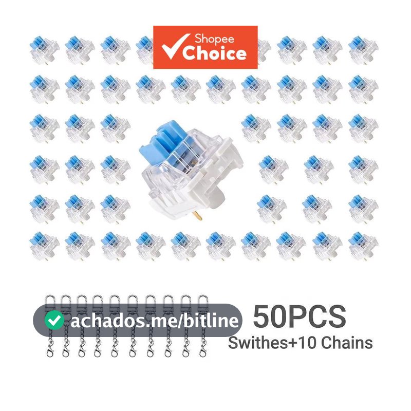 Kit de Brinquedo Fidget Clicker com 50 Comutadores de Eixo de Teclado Mecânico – Inclui 10 Anéis Porta-Chaves, Portátil,