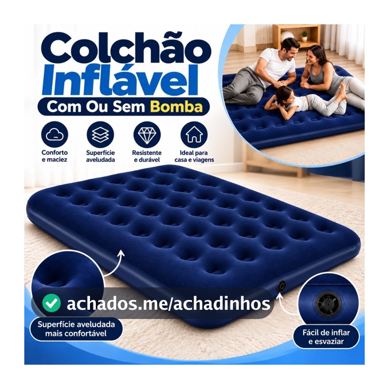 Colchão Inflável Casal Aveludado Para Casa Camping Viagem Super Resistente Confortavel Bomba