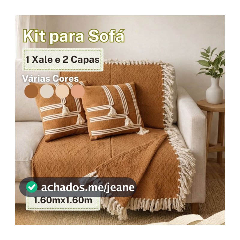Kit 1 Xale e 2 Capas de Almofada 100% Algodão