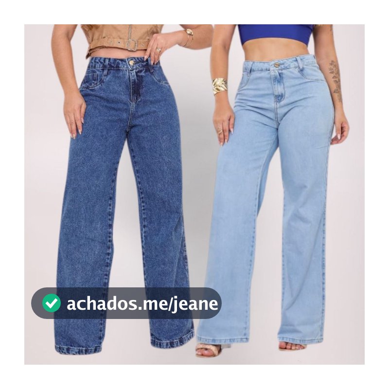 kit Calça  Jeans Feminina Wide Leg Marmorizada Cintura Alta Sem Lycra 100% Algodão Pantalona