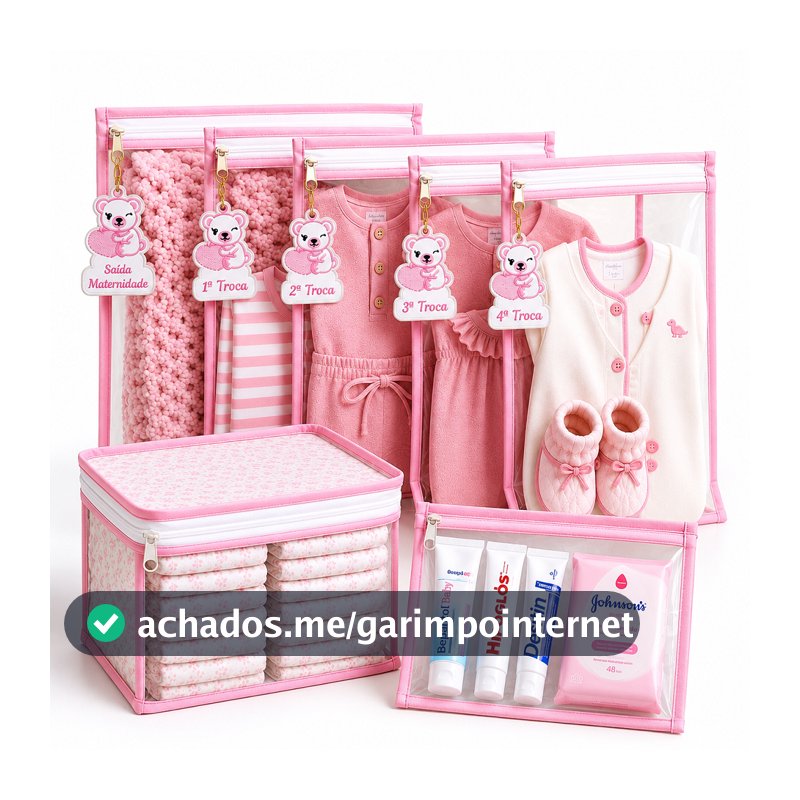 Kit 7 Peças Maternidade – 5 Saquinhos Organizadores Com Tags + 2 Porta Fralda/Remédio Necessaire