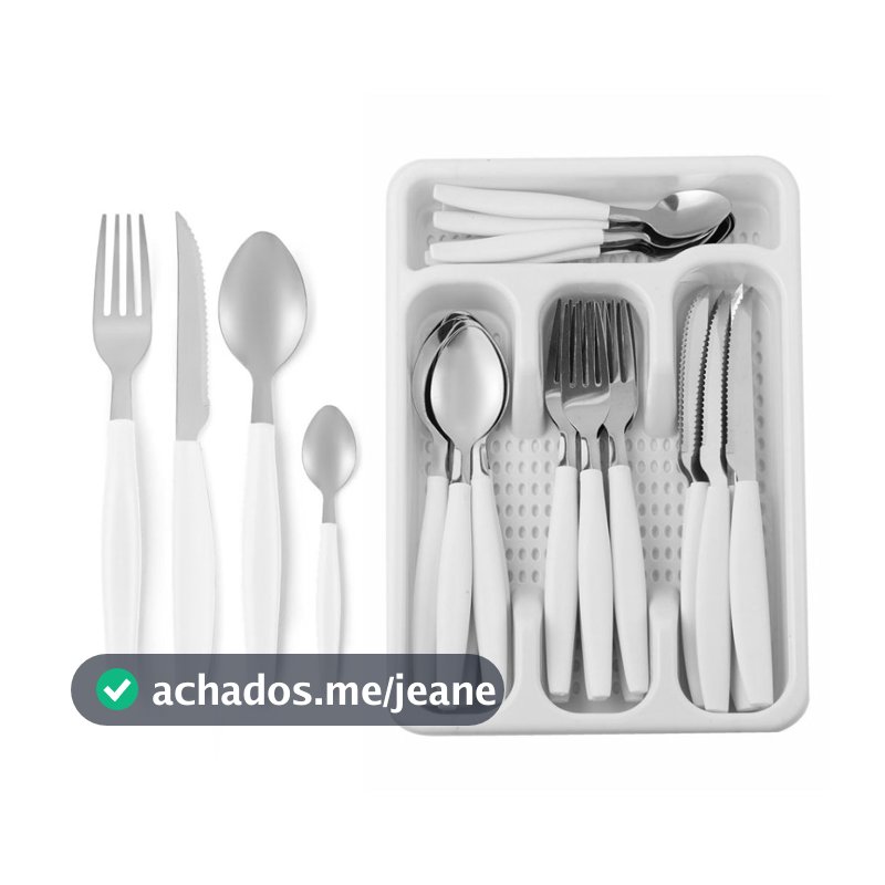 Conjunto 25 Peças Talheres Inox Cabo Plástico Cesto Tamanho P Cozinha Branco Preto Vermelho