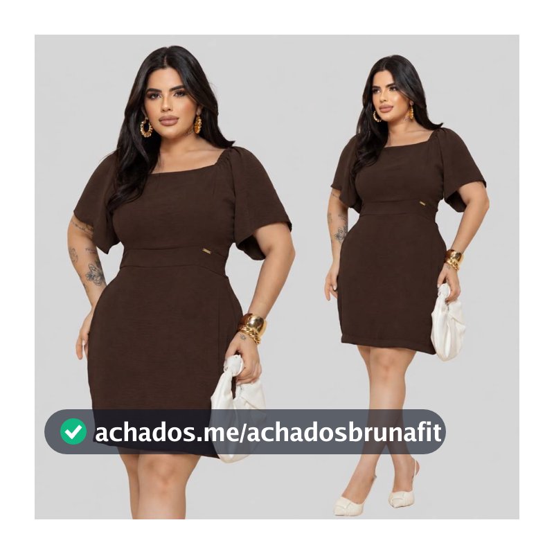 Vestido Plus Size Feminino Curto Acinturado Manga Solta Decote Quadrado Elegante Casual