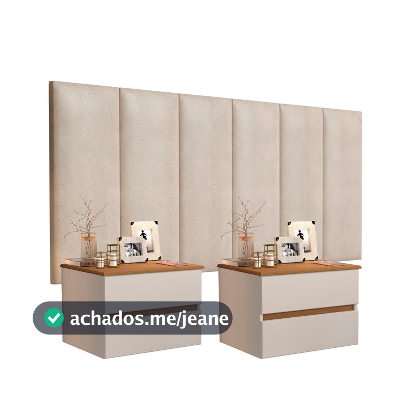 Conjunto 2 Mesas de Cabeceira Suspensas Tóquio  + Cabeceira Para Cama Box Casal Queen