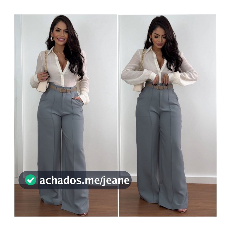 Calça Pantalona Feminina Alfaiataria com Bolso Fechamento Ziper na Frente