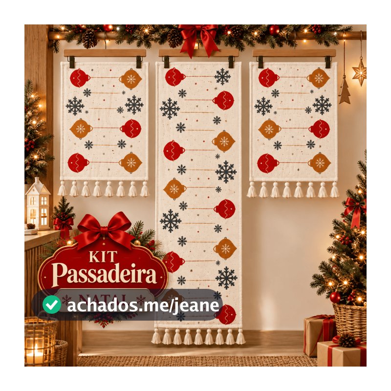 Jogo Passadeira de Natal 3 Peças de Tear Tapete de Cozinha Sala Decoração Natal