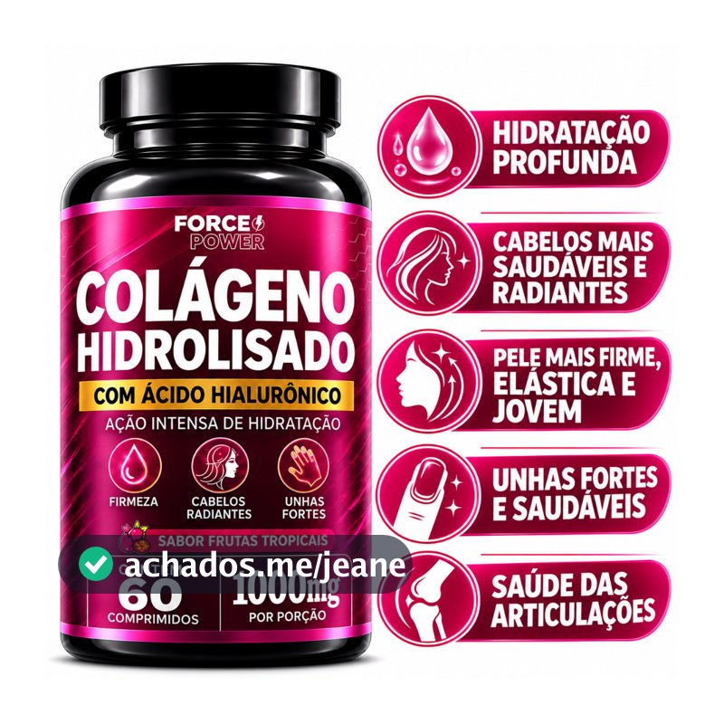 Colágeno Hidrolisado com Ácido Hialurônico UNHA PELE CABELO 60 Comprimidos - POTE PARA 30 DIAS USO