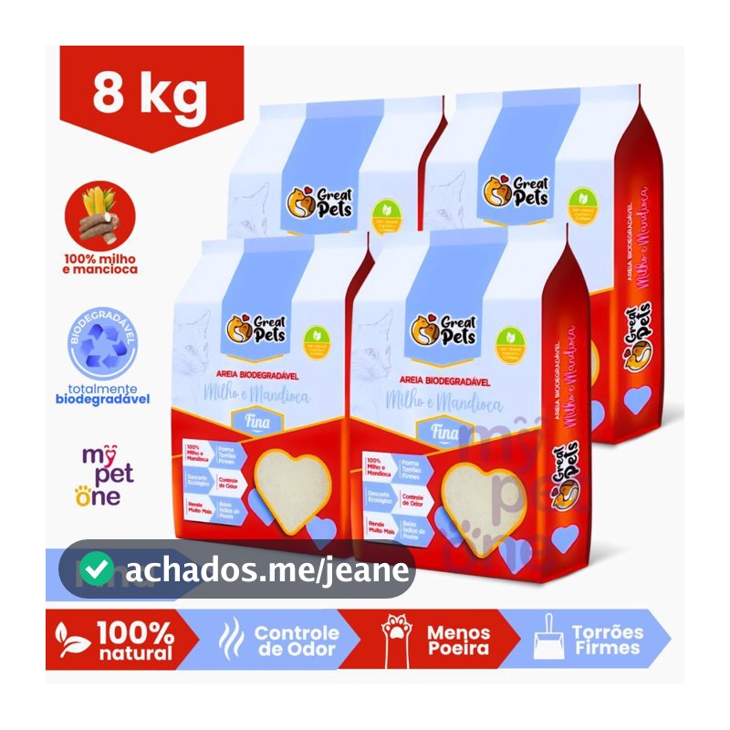Areia Great Pets para Gatos Biodegradável Fina - 2Kg a 8Kg