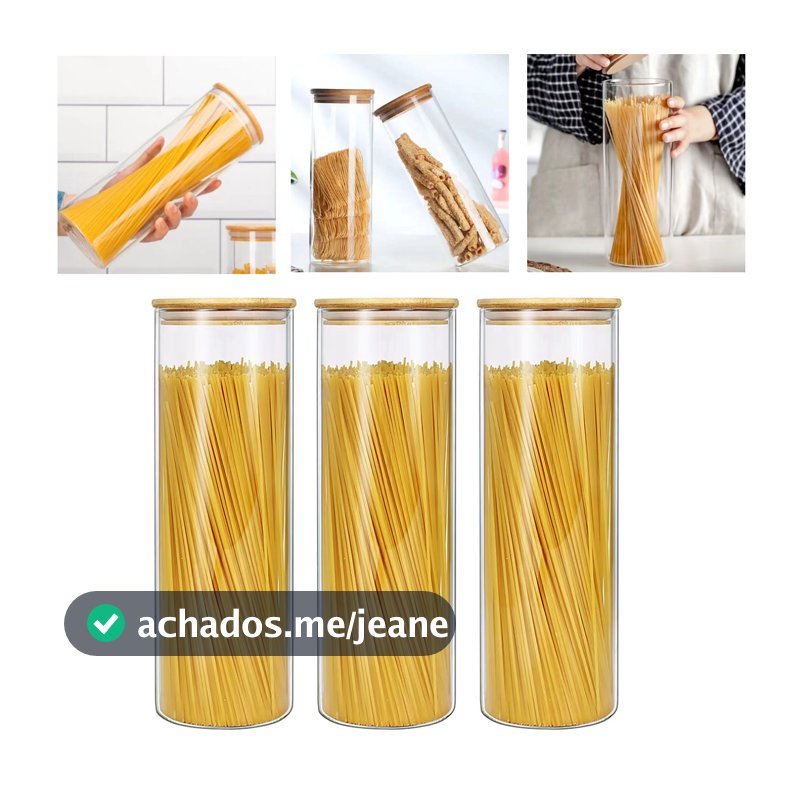 Jogo 3 Pote de Vidro Elegante com Tampa de Madeira Bambu Herméticos Redondo 2L Utensilios de Cozinha