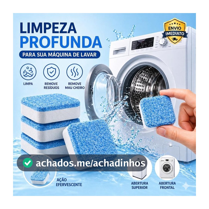 Kit Pastilhas Efervescentes para Máquina de Lavar – Remove Mau Cheiro, Resíduos e Sujeira