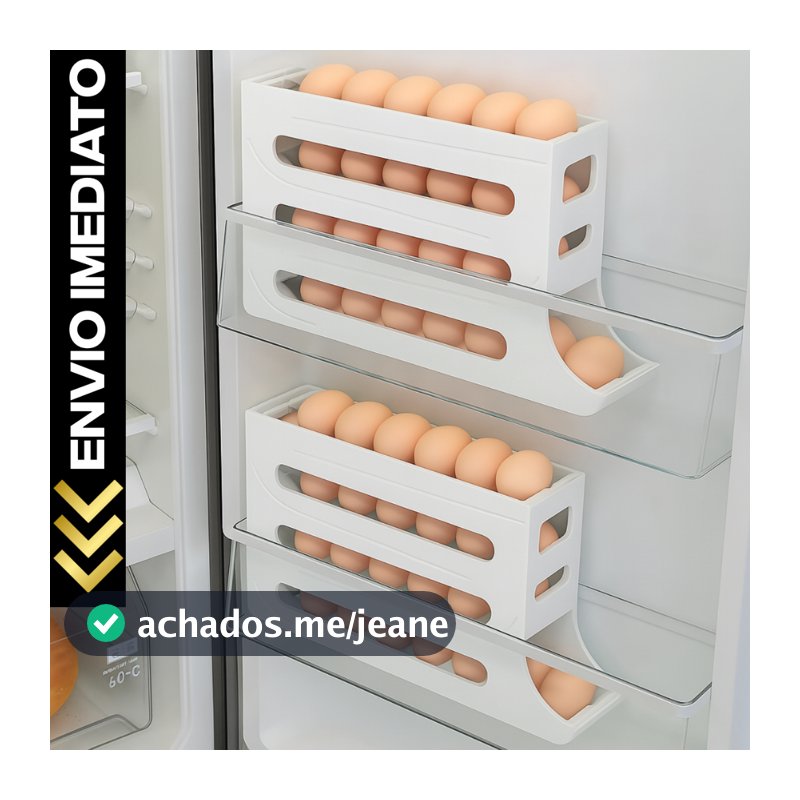 Porta Ovos 4 Andares Rolante Automático p/ Geladeira – Organizador Deslizante para até 30 Ovos