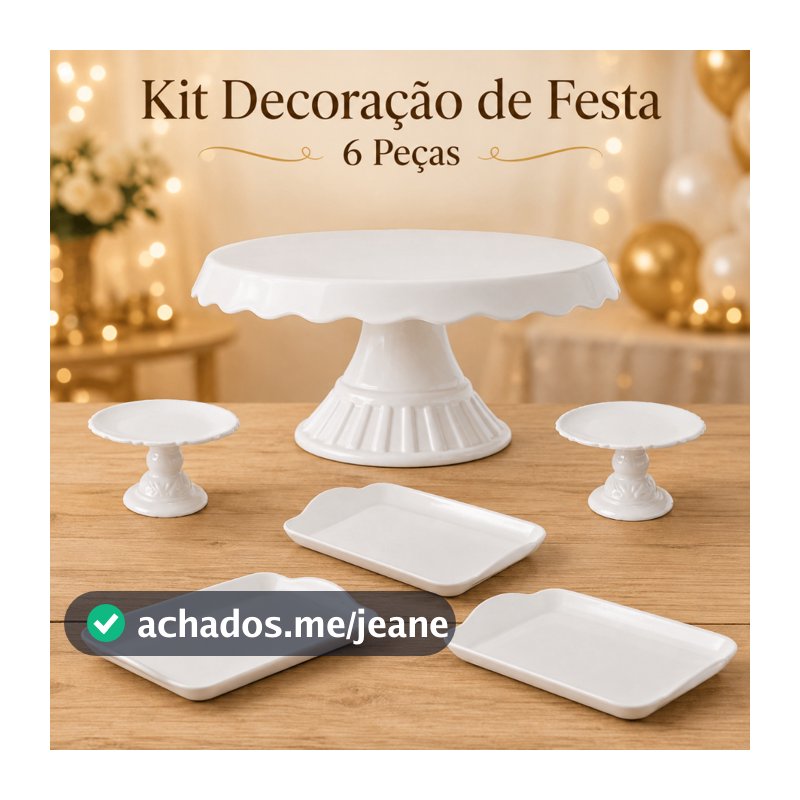Kit Decoração de Festa Acrílico com 1 Boleira 2 Suportes De Doces e 3 Bandejas Doces