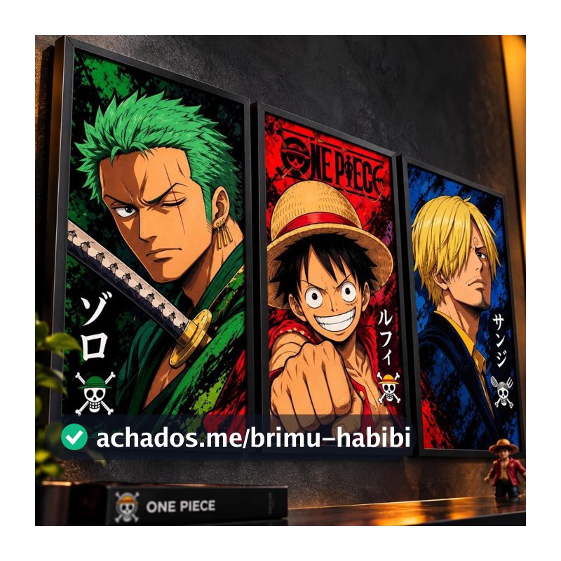 Kit 3 Quadros Decorativos One Piece – Luffy, Zoro e Sanji