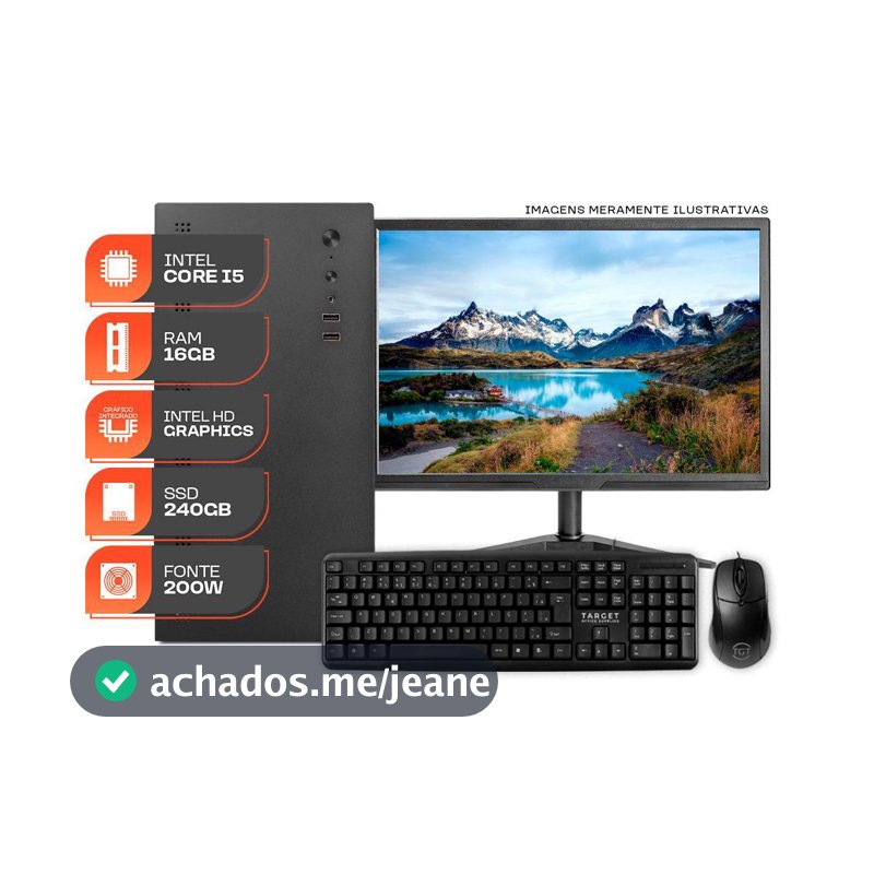 Computador Home Essential S, Intel i5 4ª, 16GB DE RAM, SSD 240GB, Completo com Monitor e Periféricos + Caixa de som
