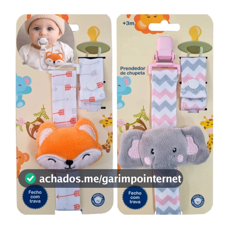 Prendedor de Chupeta de Bebê Bichinho Antialérgico Fecho com Trava Luxo