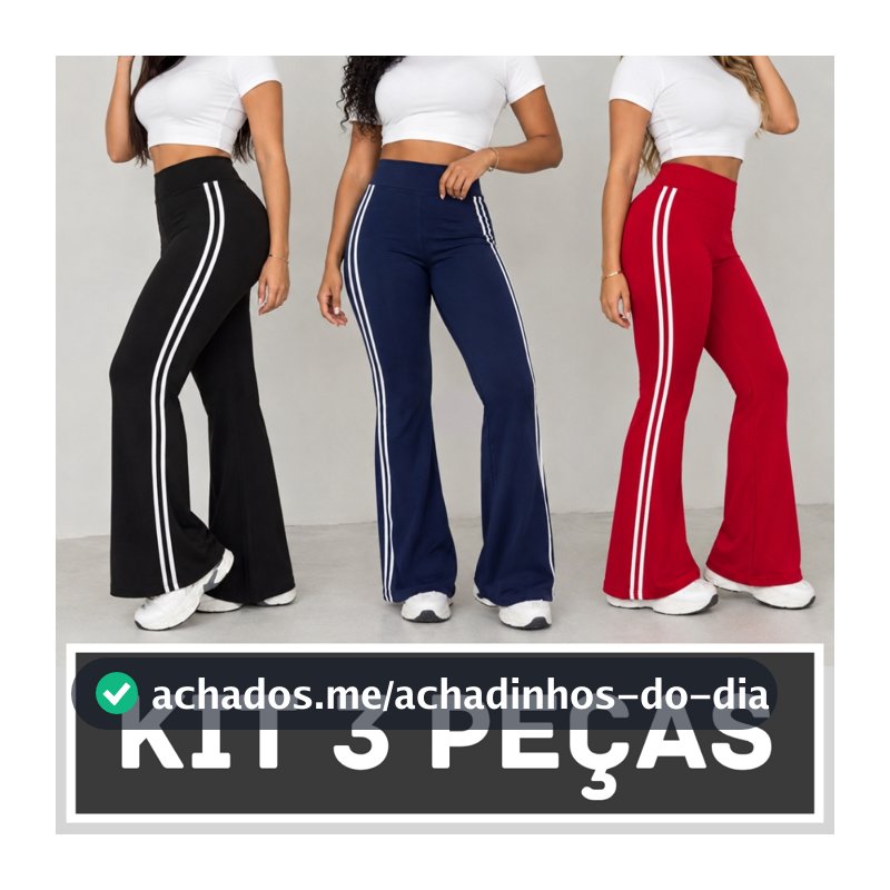 Kit 3 Calças Bailarina Cintura Alta Com Listras nas Laterais Moda