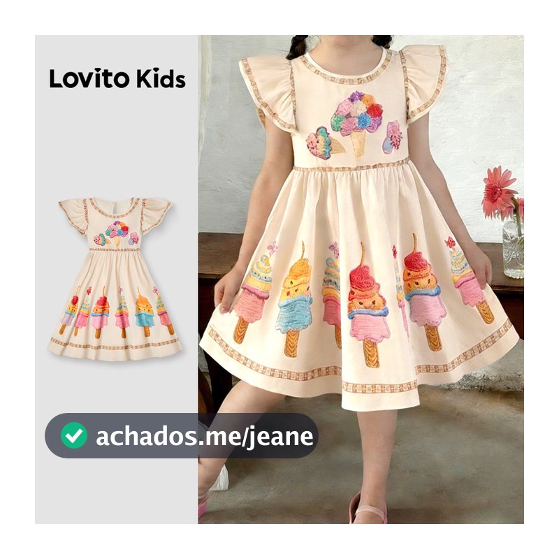 Lovito Kids Férias Vestido Fofo com Botões Vestido de Primavera/verão para Menina L186LD204