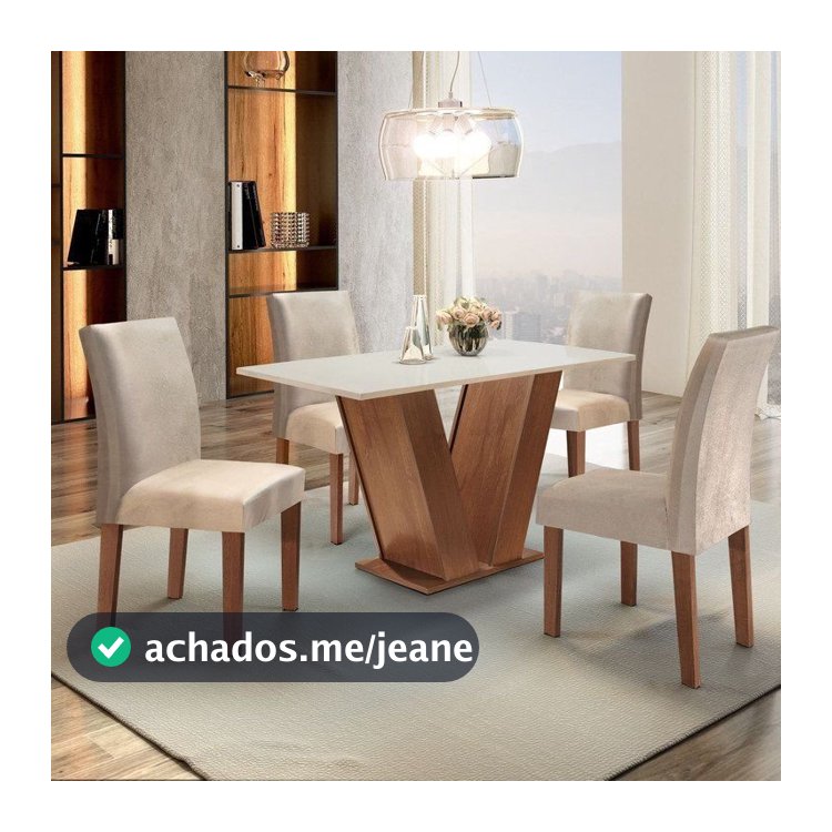 Conjunto Mesa de Jantar 4 Cadeiras Tampo MDF Espanha Yescasa Chocolate Off White Chocolate/Off White/Suede Bege