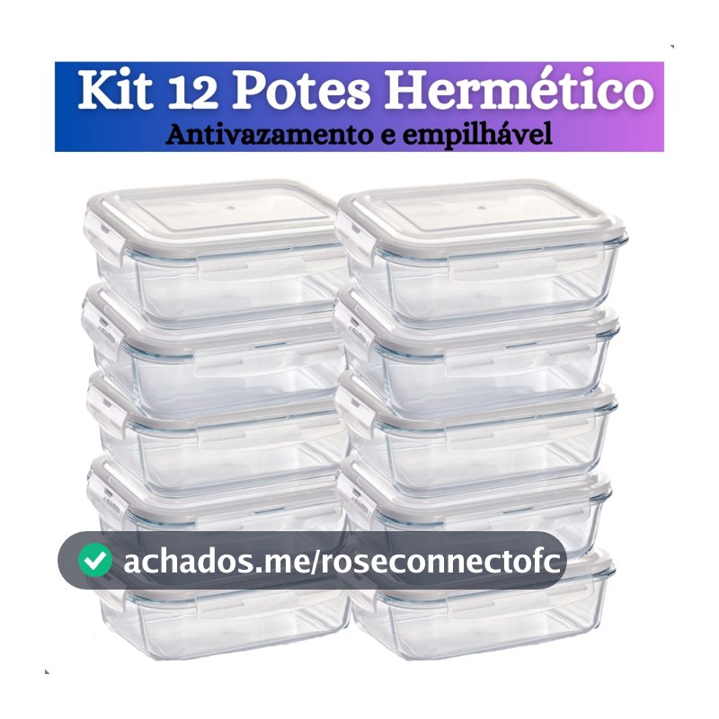 Kit de 3 até 12 Pote de Vidro hermético com tampa antivazamento 370 ml, 640, 1040 ml Marmita Papinha