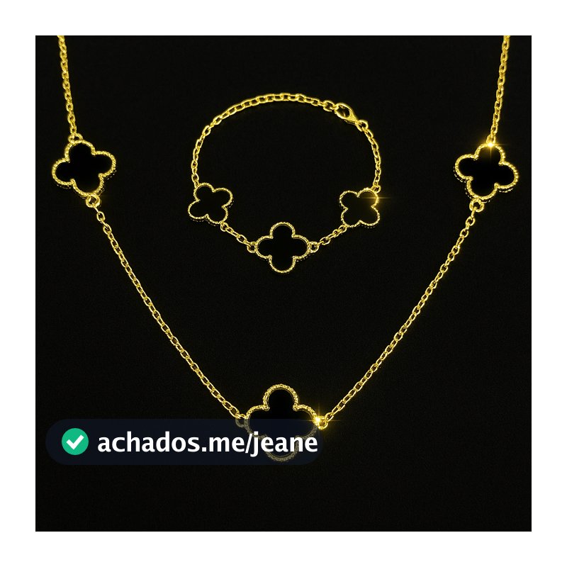 Kit Colar cordão corrente Neymaar virginiia + Pulseira Trevo Modelo de Luxo prata e dourado choker