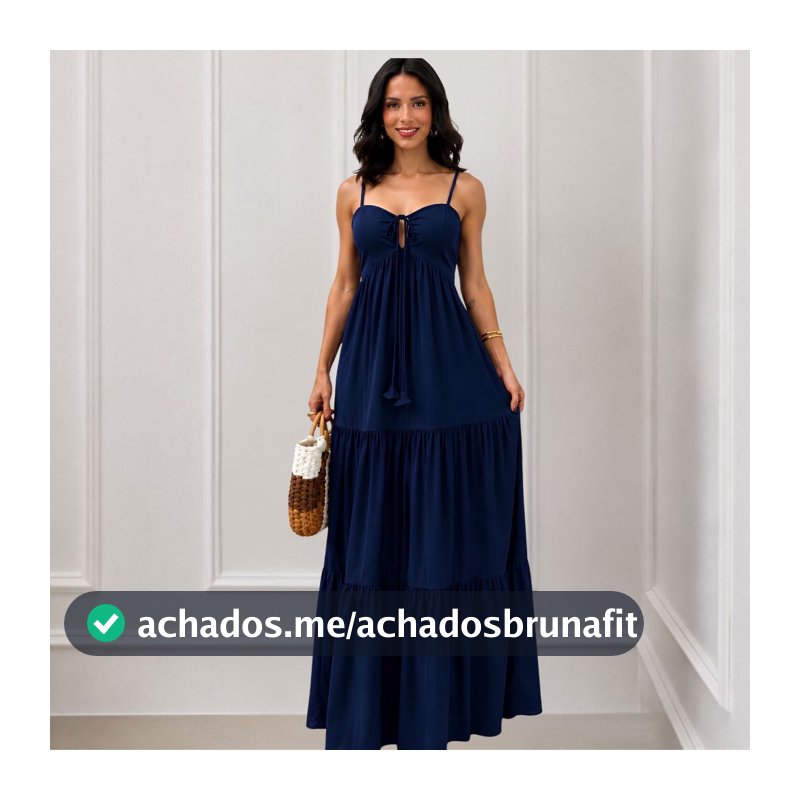 Vestido Longo Feminino Rodado Decote Com Amarração com Lastex nas Costas Moda 2026 Blogueirinha