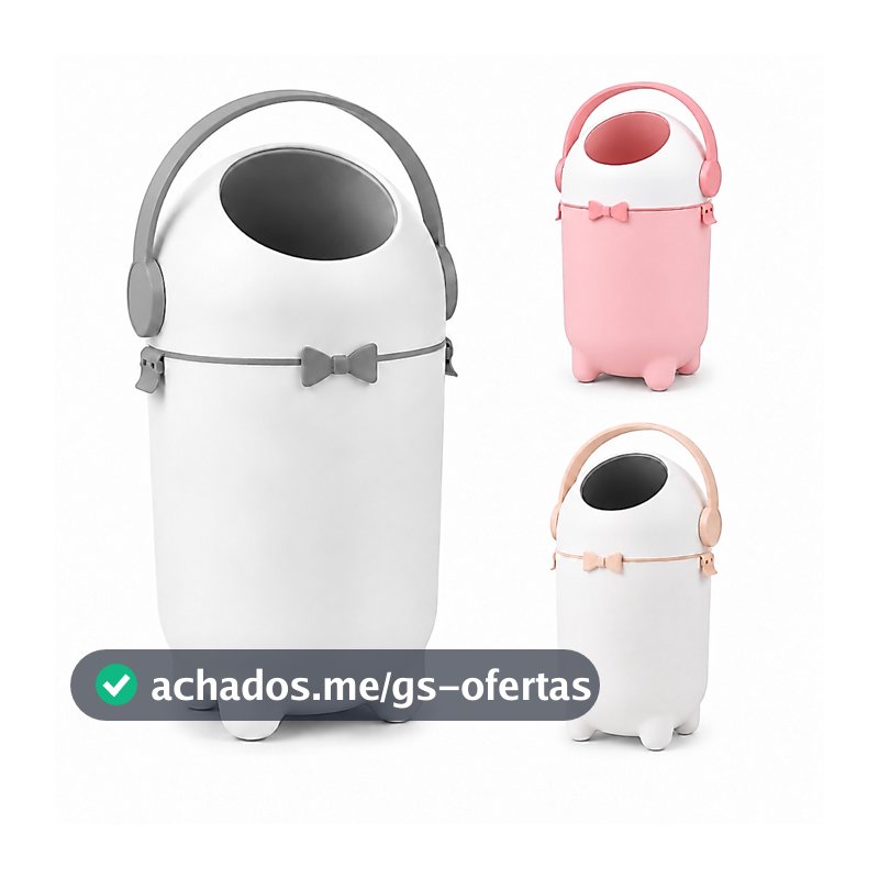 Lixeira Mágica Anti Odor Para Fraldas Saco Lixo Grande Anti Bacteriana branco rosa