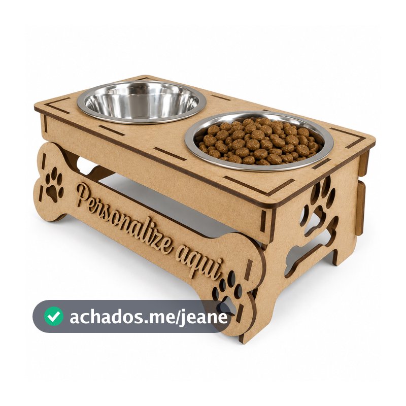 Comedouro Duplo Personalizado em MDF com Tigelas de Inox para Gatos - Estilo Pet Moderno