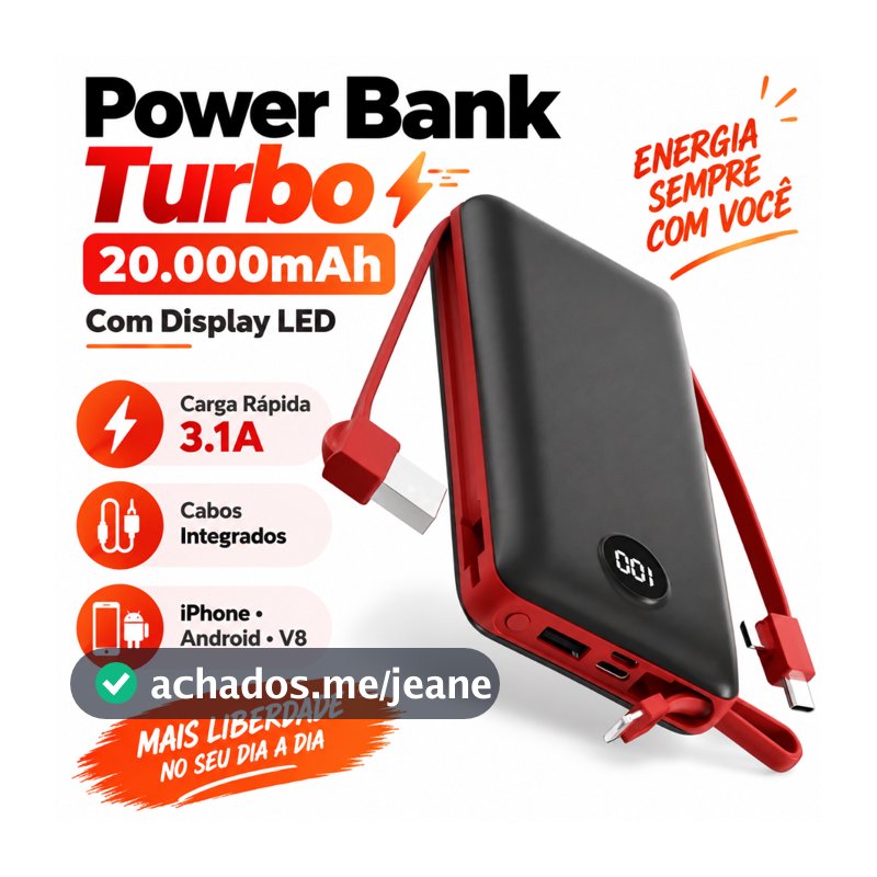 Power Bank Carregador Portátil 20.000mAh Digital compatível com iPhone e Samsung