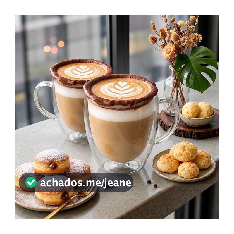 Caneca Xicara De Vidro Parede Dupla 350ml Térmica Transparente Café Chá Cappuccino Leite Duhome