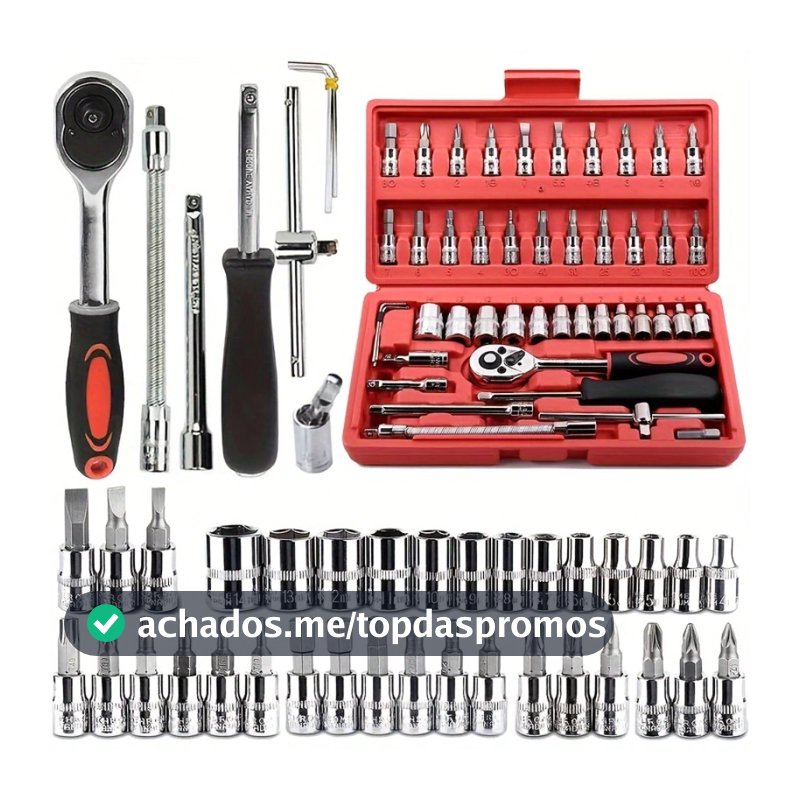 Kit Jogo 46 Peças Chaves Soquetes Catraca Bits 1/4 Ferramenta Profissional Multiuso Com Maleta